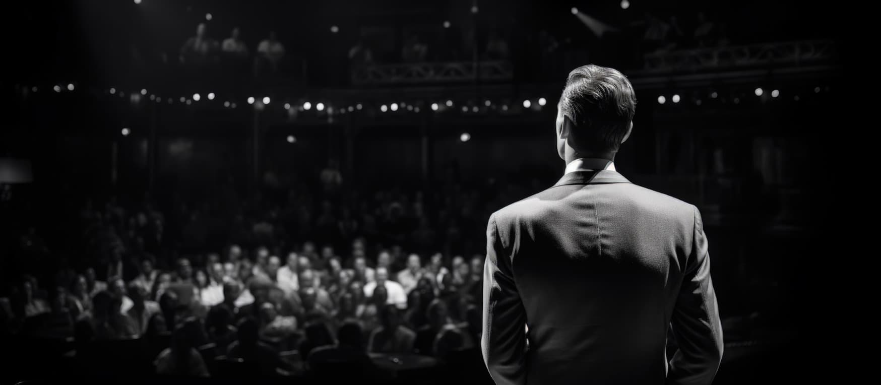 A Majestic speaker addressing a full auditorium